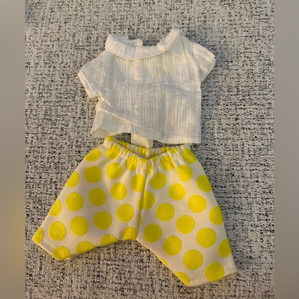 White Top and Yellow Polka Dot Pants Set
